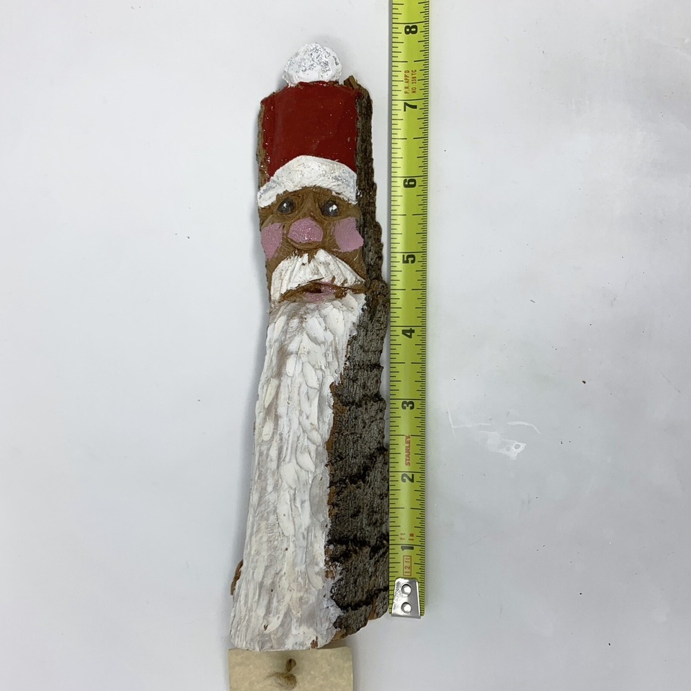 Hand Carved Folk Art Santa Claus Wood Primitive Rustic 7.5" Wall Hanger Signed - Picture 9 of 9